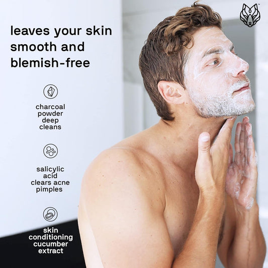 Black Wolf Men’s Charcoal Powder Face Wash, 5 Fl Oz - Facial Cleanser Removes Unwanted Impurities from Your Skin and Soothes Irritation