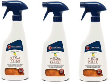 Guardsman Clean & Polish For Wood Furniture - Lemon Fresh - 16 Oz - Silicone Free, Uv Protection - 461300 (3 Pack)