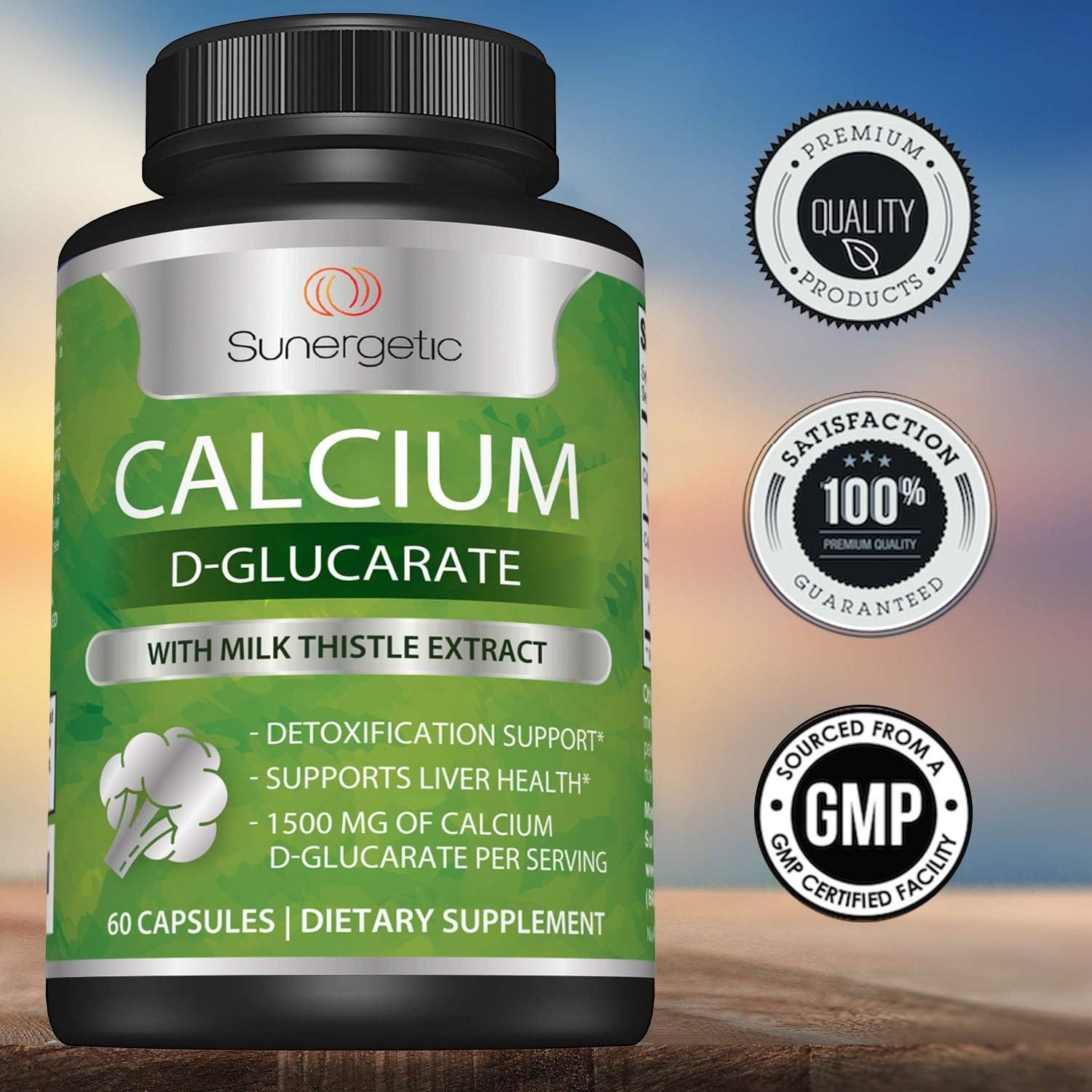 Sunergetic Premium Calcium D-Glucarate Supplement with Milk Thistle Extract - Calcium D-Glucarate for Liver Support & Detox Support – 500mg of Calcium D-Glucarate Per Serving – 60 Capsules : Health & Household
