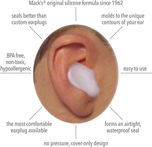 Mack'S Pillow Soft Silicone Earplugs, 18 Pair - The Original Moldable Silicone Putty Ear Plugs For Sleeping, Snoring, Swimming, Travel, Concerts And Studying | Made In Usa