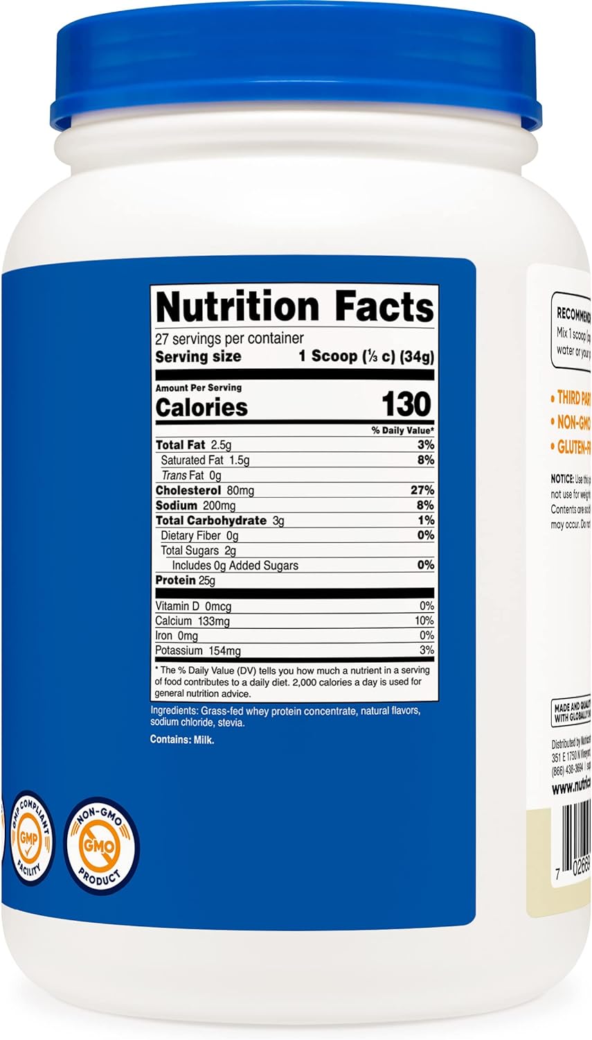 Nutricost Grass-Fed Whey Protein Concentrate (Vanilla) 2LBS - Undenatu