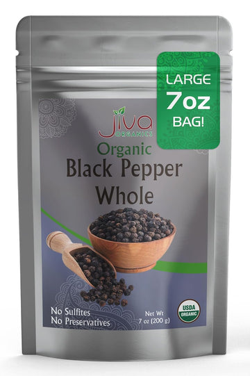 Jiva Organics Black Peppercorns Whole 7 Ounce Bag | Non-Gmo, Steam Sterilized, Whole Black Pepper For Grinder Refill