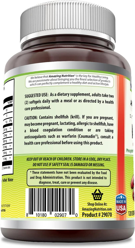Amazing Omega Krill Oil With Omega 3S Epa, Dha, Phospholipids And Astaxanthin 1000 Mg Per Serving 120 Softgels Supplement | Non-Gmo | Gluten Free