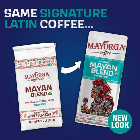 Mayorga Organic Coffee 2Lb Mayan Blend - Medium Roast Whole Bean Coffee Specialty Grade, 100% Arabica, Slow Roasted, Chocolate And Floral Flavor With Low Acidity - Usda Organic, Non-Gmo, Kosher