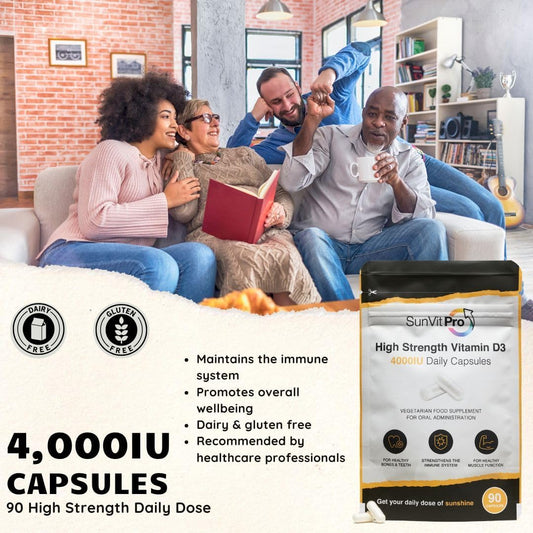 Sunvit-D3 Vitamin D3 4000 Iu Capsules | High Strength Vitamin D Capsules Supports Immune System, Bone, Teeth & Muscle Health | Gluten Free, Dairy Free | Vitamin D Supplements (90 Count)