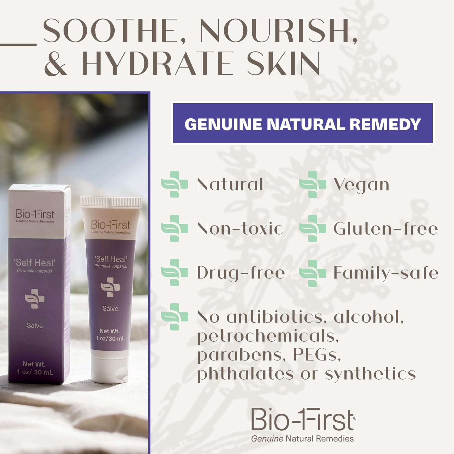 'Self Heal' Salve Natural First Aid Multi-Purpose - Aloe Vera Wound Care, Burn, Cuts, Bug Bites, & Itching - Non Toxic - Vegan - Gluten Free - For Adults & Kids - 30 Ml