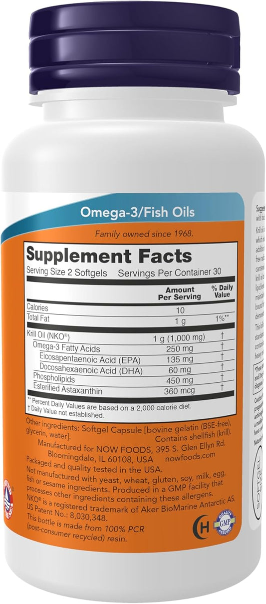 Now Foods Supplements, Neptune Krill Oil 500 Mg, Phospholipid-Bound Omega-3, Cardiovascular Support*, 60 Softgels