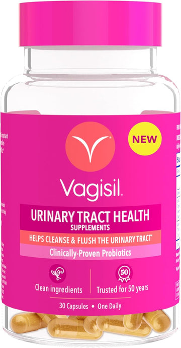 Vagisil Urinary Tract Health Supplements, Clinically-Proven Probiotics, Protects Urinary Tract Health, Clean Ingredients, Helps Cleanse And Flush Uti-Causing Bacteria, 1 Capsule Daily, 30 Capsules