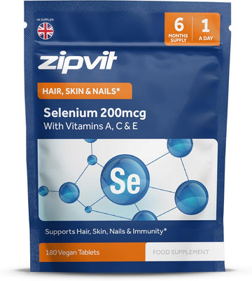 Zipvit Selenium 200Mcg With Vitamins A, C, E. 180 Vegan Tablets. Supports Normal Thyroid, Skin, Hair & Nails, Immune System, And Antioxidant Protection. 6 Month Supply