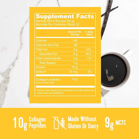 Vital Proteins Collagen Coffee Creamer, Non-Dairy & Low Sugar Powder With Collagen Peptides Supplement - Supporting Healthy Hair, Skin, Nails With Energy-Boosting Mcts - Vanilla 10.6Oz