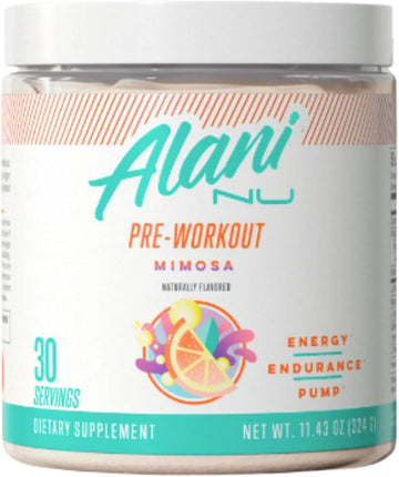 Alani Nu Pre Workout Powder Mimosa | Amino Energy Boost | Endurance Supplement | Sugar Free | 200Mg Caffeine | L-Theanine, Beta-Alanine, Citrulline | 30 Servings