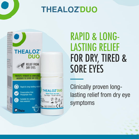 Thealoz Duo Eye Drops - Rapid & Long-Lasting Relief For Dry, Tired & Sore Eyes | Gentle, Preservative-Free Formula | Suitable For Contact Lens Wearers | 10 Ml (300 Drops)