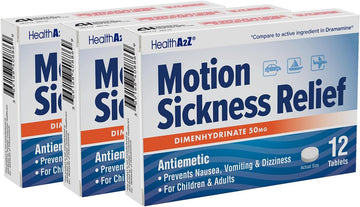 Healtha2Z® Motion Sickness Relief | Dimenhydrinate 50Mg | Antiemetic | Prevents Nausea, Vomiting & Diziness | For Children & Adults (36 Counts (Pack Of 3))