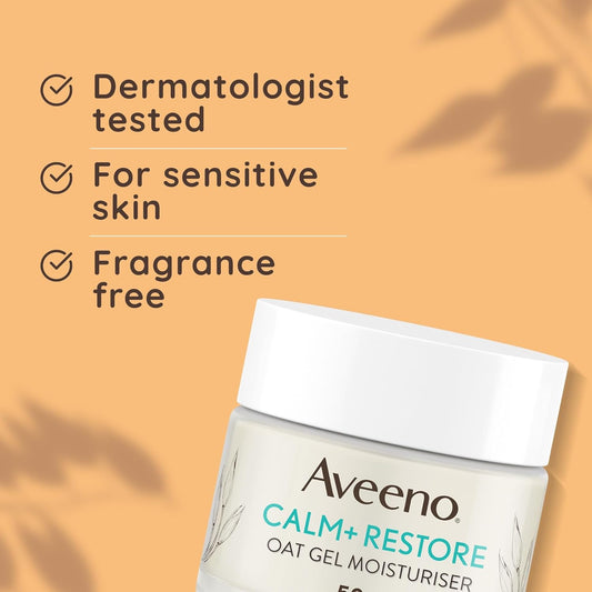 Aveeno Face Calm+Restore Oat Gel Moisturiser (1X 50Ml), Face Moisturiser To Instantly Soothe And Replenish The Skin'S Moisture Barrier, Intensely Nourishing Day Cream, Tested On Sensitive Skin