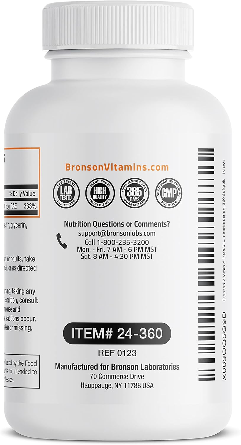 Bronson Vitamin A 10,000 Iu Premium Non-Gmo Formula Supports Healthy Vision & Immune System And Healthy Growth & Reproduction, 360 Softgels