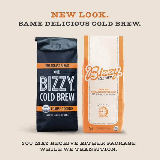 Bizzy Organic Cold Brew Coffee | Breakfast Blend | Coarse Ground Coffee | Medium-Light Roast | Micro Sifted | Specialty Grade | 100% Arabica | 1 Lb