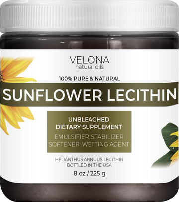 Velona Pure Liquid Sunflower Lecithin 8 Oz | Food Grade | Unbleached | Emulsifier, Stabilizer, Softener, Smoother, Wetting Agent | Use Today - Enjoy Results