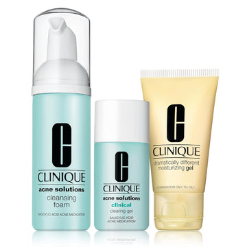 Clinique Acne Solutions Fix It Kit Set For Acne Prone Skin | Acne Solutions Cleansing Foam, 1.7 Fl Oz | Clinical Clearing Gel, 0.5 Fl Oz | Dramatically Different Moisturizing Gel, 1 Fl Oz