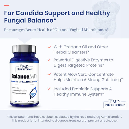 1Md Nutrition Balancemd Vaginal Probiotics | Oregano & Caprylic Acid With Lactobacillus & Digestive Enzymes | Promotes Intestinal Flora Balance | 60 Capsules