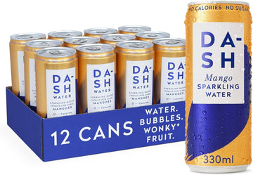 Dash Water Mango - 12 X Mango Flavoured Sparkling Spring Water - No Sugar, No Sweetener, No Calories - Infused With Wonky Fruit (12 X 330Ml Cans)