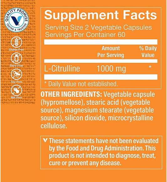 The Vitamin Shoppe L-Citrulline 1,000Mg, Free Form Antioxidant With Ni