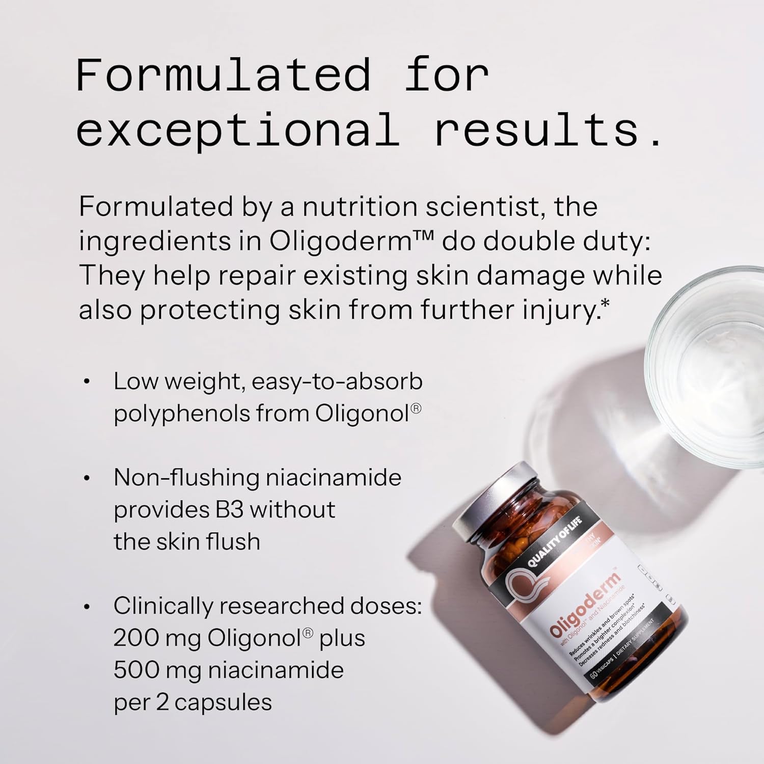 Quality of Life - Oligoderm - Premium Skin Support Supplement Featuring Oligonol and Niacinamide - 60 Capsules : Health & Household