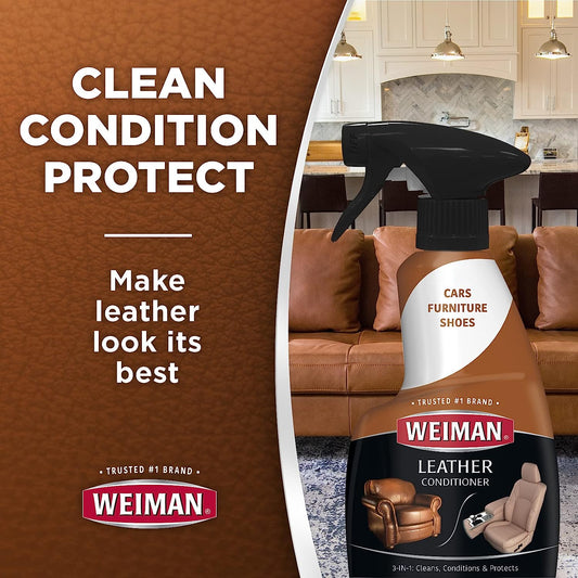Weiman Leather Cleaner Conditioner & Protector For Couches, Boots, Chairs, Bags, Purses & Auto Interior With Microfiber Towel Included (2 Pack)
