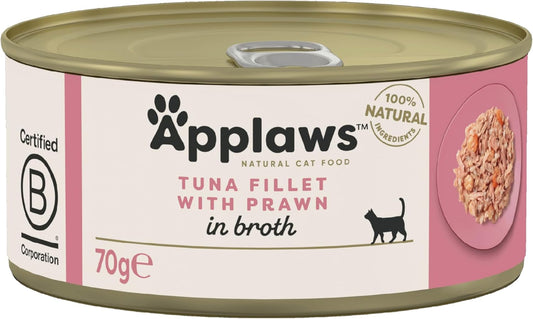 Applaws 100% Natural Wet Cat Food, Tuna Fillet With Prawn, 156G (Pack Of 24)2008Ne-A