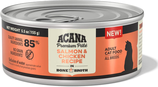 Acana Premium Pate Wet Cat Food, Salmon & Chicken Recipe In Beef Bone Broth, 5.5Oz (Case Of 12)