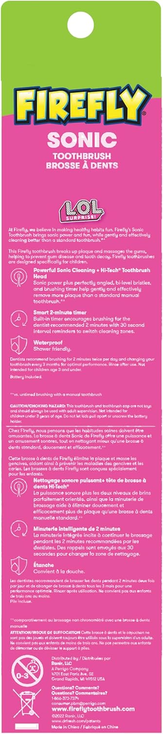 Firefly L.O.L. Surprise! Sonic Toothbrush With 3D Toothbrush Cover, Soft, Ages 3+