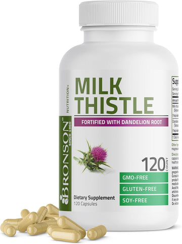 Bronson Milk Thistle Silymarin Marianum & Dandelion Root Liver Health Support, Antioxidant Support, Detox