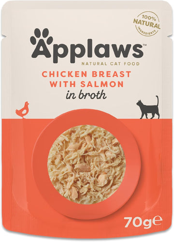 Applaws 100% Natural Adult Wet Cat Food, Chicken With Salmon In Broth 70G Pouch, (12 X 70 G Pouches)