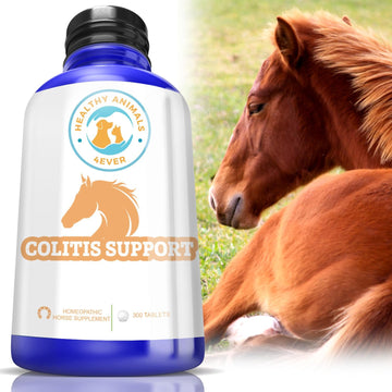 Animals 4Ever All-Natural Horse Colitis Support - Helps Prevent Diarrhea & Dehydration - Supplements For Horses - Homeopathic & Highly Effective - 300 Tablets