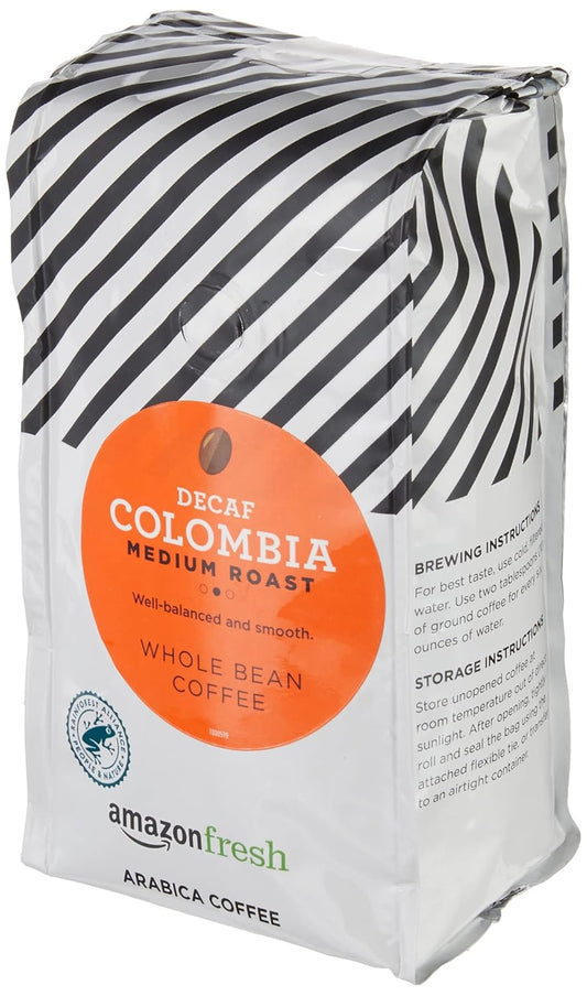 Amazonfresh Decaf Colombia Whole Bean Coffee, Medium Roast, 12 Ounce (Pack Of 2)