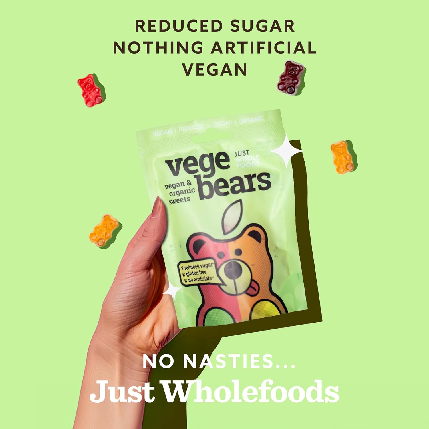 Just Wholefoods Organic Gummy Sweets 10 X 70G | Vegan, Gluten Free Fruit Flavoured Sweets | Plant-Based, No Artificial Ingredients And Reduced Sugar (Bears)