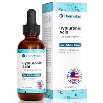 Honeyskin - Hyaluronic Acid Serum For Face With Vitamin E Oil For Skin - Anti-Aging And Hydrating Face, Hydration Moisturizer With B5 - Non-Greasy, Paraben Free, Wrinkle Reducing Serum - (2Oz)