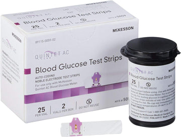 Mckesson Quintet Ac Blood Glucose Test Strips - Auto Coding, Noble Electrode Strips, For Self-Testing And Point-Of-Care Testing Of Whole Blood Glucose, 50 Strips, 1 Pack