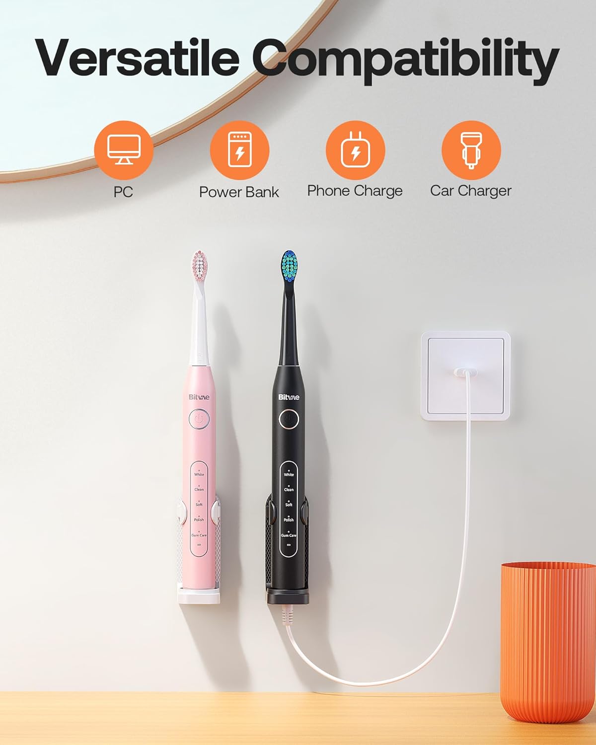 Bitvae Replacement Charger Cable, Fits D2/R1/R2/S2 Electric Toothbrush, C2/C5/C6 Water Dental Flosser, Usb Dc Charging Cord, White : Health & Household