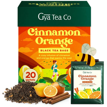 Gya Tea Co Cinnamon Orange Black Tea Bags (20 Bags) - Medium Caffeine Refreshed Tea For Body Warm & Comfort - Fruit & Herbal Blends