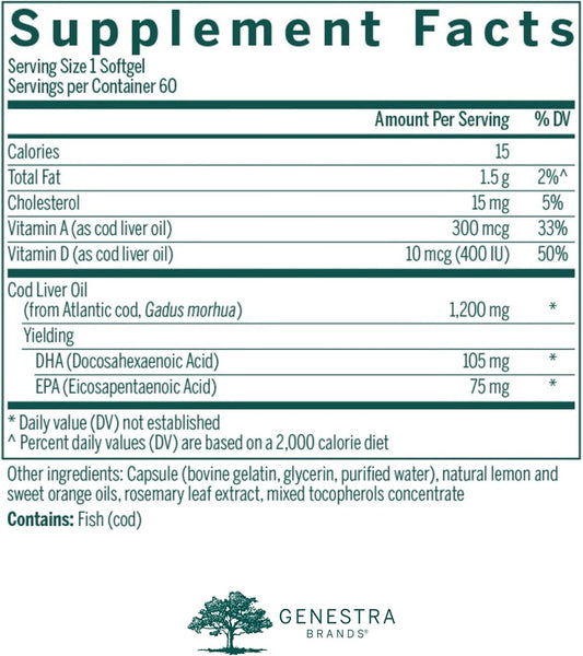 Genestra Brands Cod Liver Oil Dha-Epa Forte Capsules | Blend Of Dha, Epa, And Vitamins A And D | 60 Softgels