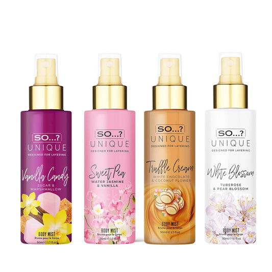 So… Unique Body Mist Set - Perfumes For Women - Body Spray For Women - Vegan, Cruelty Free - Travel Size Gift Set - 650 To 1000 Sprays - 4 Pcs