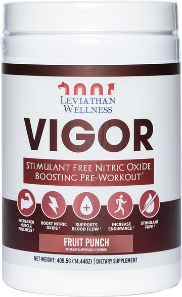 Vigor - Stimulant-Free Nitric Oxide Pre-Workout Powder | L-Citrulline (5000Mg), Malic Acid (2000Mg), Glycerpump (1500Mg)| Fruit Punch| 30 Servings, 13.86G Each | Made In The Usa