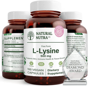 Natural Nutra L Lysine Hcl, Promotes Bone Health And Growth, Improve Calcium Absorption, Non-Gmo, Vegan, 500 Mg, 100 Capsules