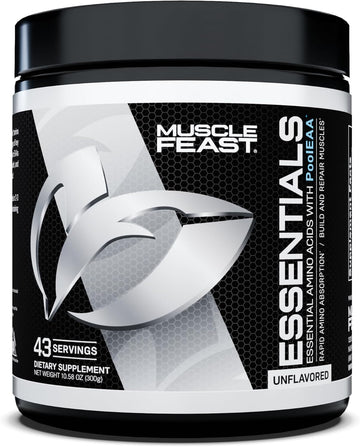 Muscle Feast Vegan Essential Amino Acid Powder Post Workout Recovery And Intra-Training Drink, Unflavored, 300G