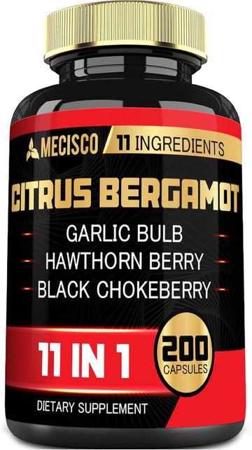 11In1 Citrus Bergamot Supplement 1000Mg With Olive Leaf, Hawthorn Berry, Guggul, Garlic, And More - Support Immunity, Circulatory System & Overall Health - 200 Capsules