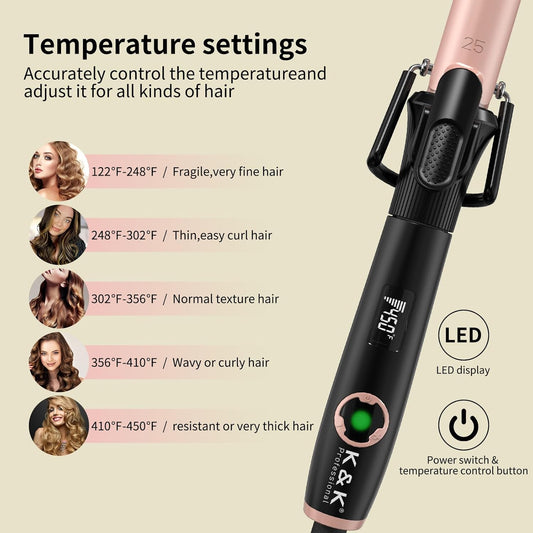 1 Inch Curling Iron With Clipped Tourmaline Ceramic Barrel Professional 1 Inch Hair Curler Up To 450°F Dual Voltage For Traveling 60 Mins Auto Off Suit For Different (Rose Gold, 1 Inch)