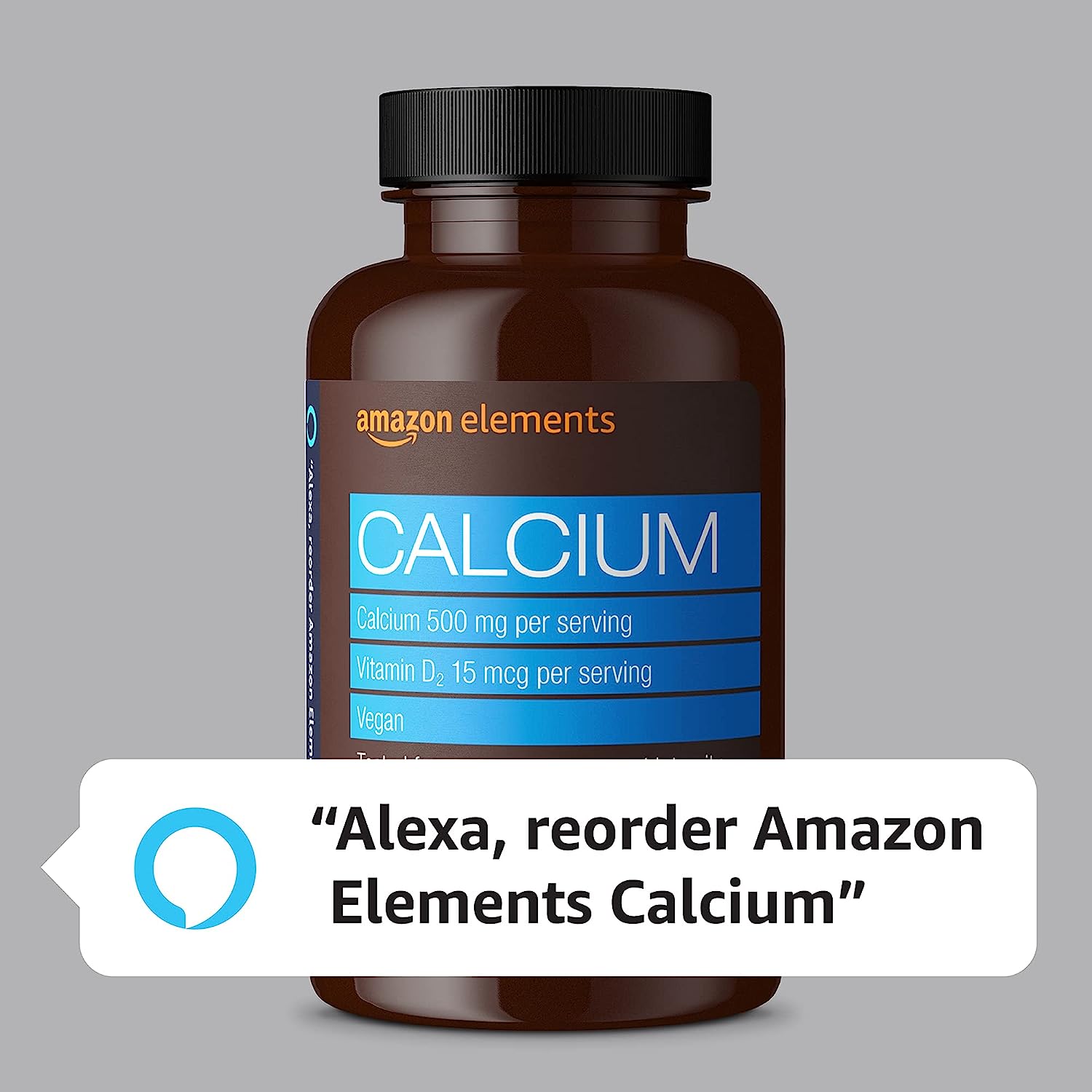 Amazon Elements Calcium plus Vitamin D, Calcium 500mg with D2 600IU, Vegan, 65 Tablets (2 month supply) (Packaging may vary), Supports Strong Bones and Immune Health : Health & Household