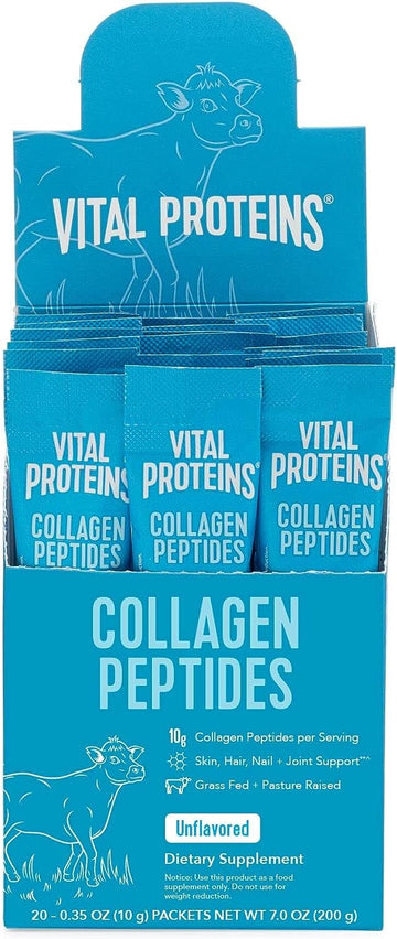 Vital Proteins Collagen Peptides Powder Supplement Travel Packs, Hydrolyzed Collagen For Skin Hair Nail Joint - Dairy & Gluten Free - 10G Per Serving - Zero Sugar - Unflavored (20Ct Per Box)