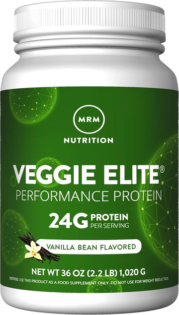 Mrm Nutrition Veggie Elite Performance Protein | Vanilla Bean Flavored| Plant-Based Protein| Easy To Digest | With Bcaas| Vegan + Gluten-Free | Clinically Tested| Digestive Enzymes | 30 Servings