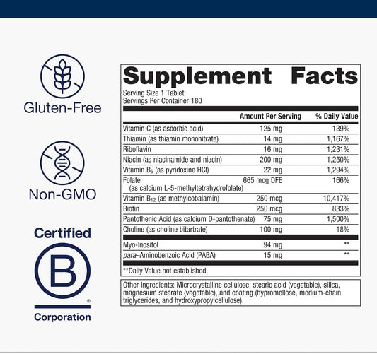 Metagenics Vitamin B-Complex - Energy Support & Healthy Stress Response* - With Vitamin B6 & B12 - Vegetarian & Gluten-Free - 60 Tablets